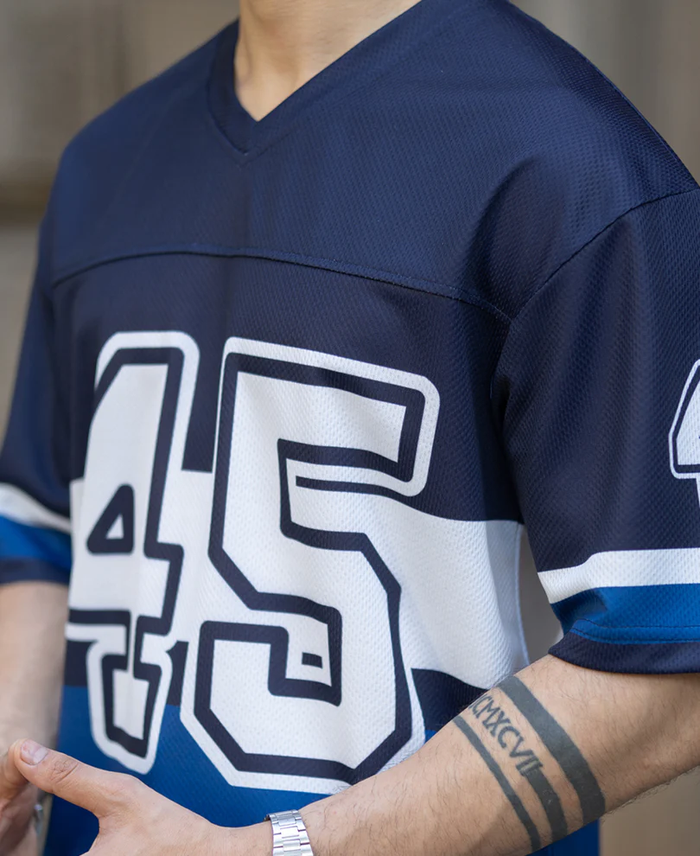 Powerlook Navy Printed Oversized Jersey T-Shirt