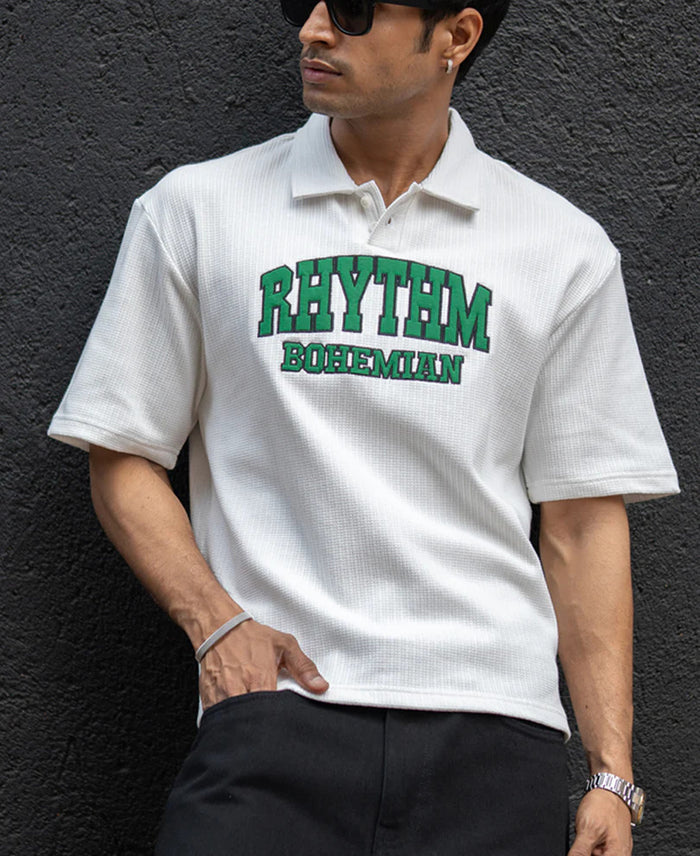 Powerlook Off-White Applique Polo T-Shirt