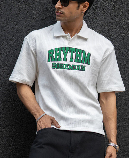 Powerlook Off-White Applique Polo T-Shirt