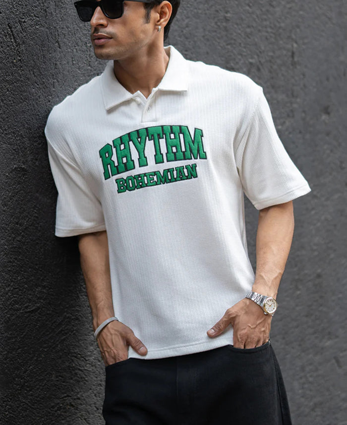 Powerlook Off-White Applique Polo T-Shirt