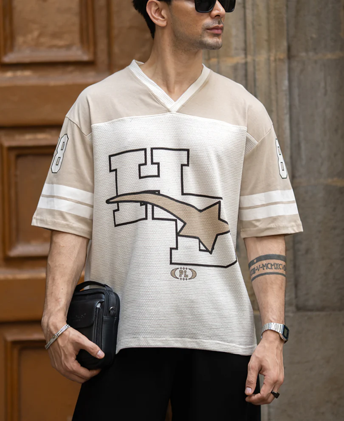 Powerlook White Printed Oversized T-Shirt