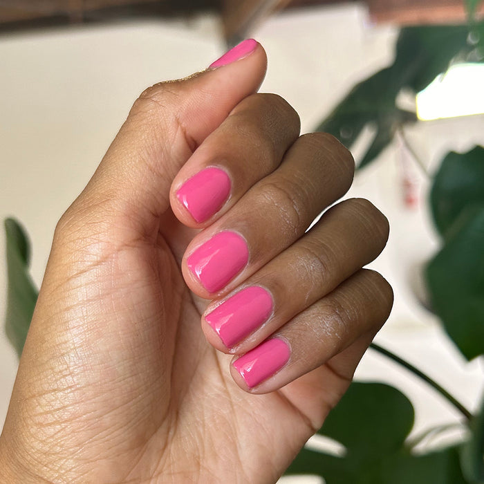 Prom - Gel shown on natural nails in a rich magenta pink for a stylish, long-lasting at-home manicure by Olive and June