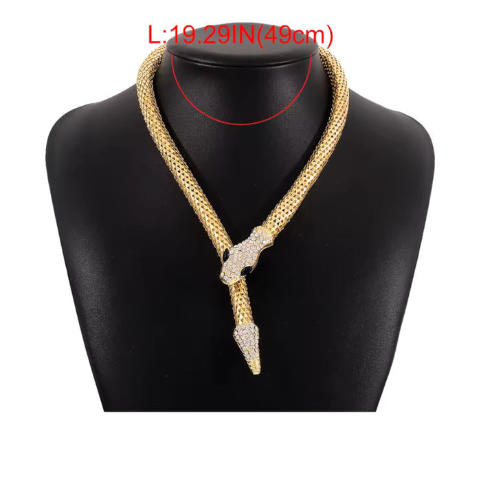 Punk Snake Choker Necklace Gold Tone Full Rhinestone Magnetic Jewelry for Women