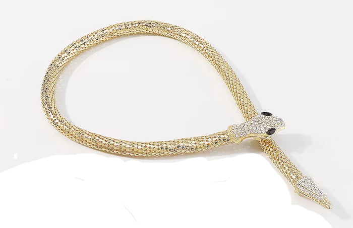 Punk Snake Choker Necklace Gold Tone Full Rhinestone Magnetic Jewelry for Women