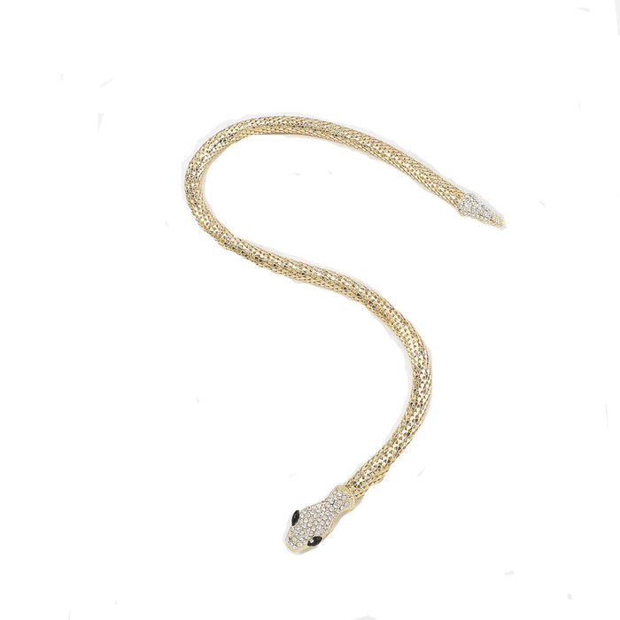 Punk Snake Choker Necklace Gold Tone Full Rhinestone Magnetic Jewelry for Women