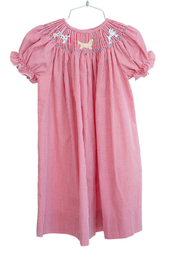 Toddler & Girls Heirloom Smocked Puppy Dog Red Gingham Dress – Sibling Matching – Perfect for Parties, Celebrations & Special Occasions – Sizes 12M–8