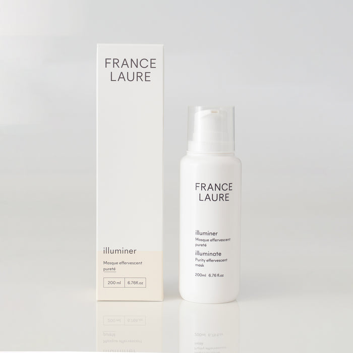 France Laure Illuminer Purity Effervescent Mask 200ml bottle and box, minimalist white design for skin brightening and purification