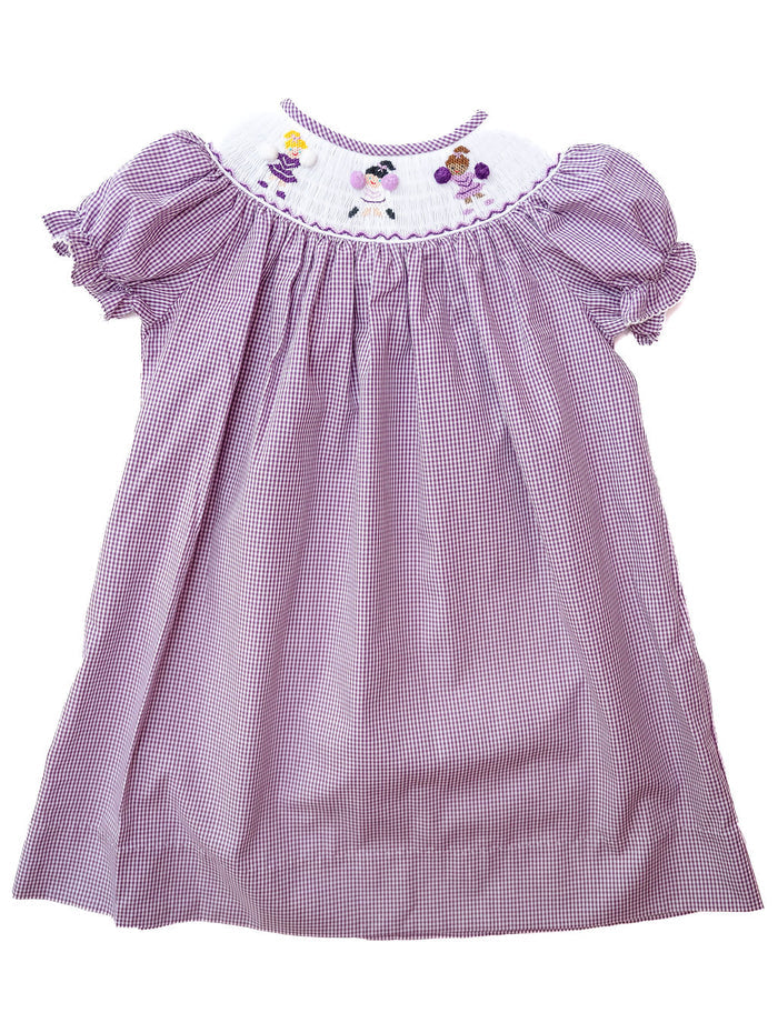 Smocked purple and white cheerleader dress
