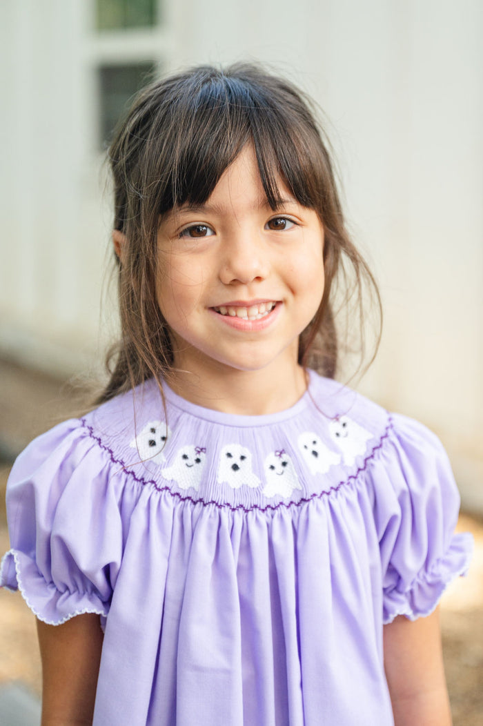 Purple Ghosts Smocked Helen Dress