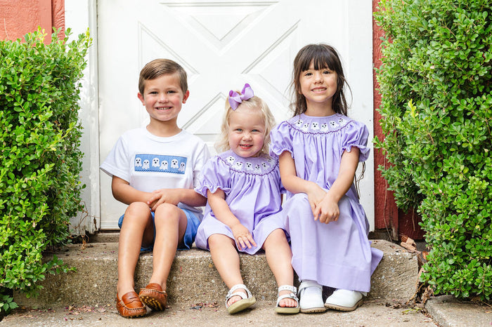 Purple Ghosts Smocked Helen Dress