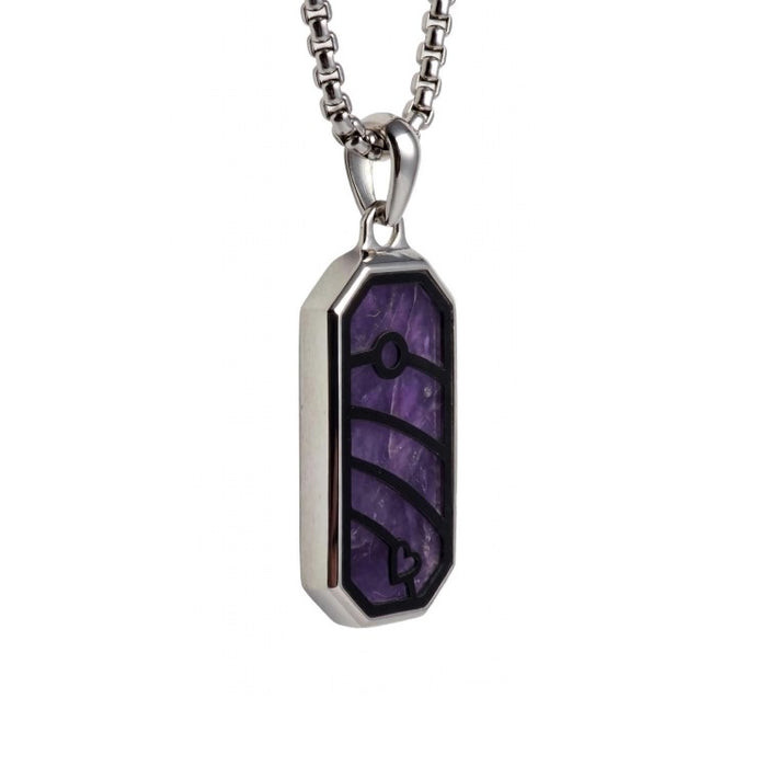 Quantum Trace Amethyst Inlay Pendant Necklace Stainless Steel with Chain
