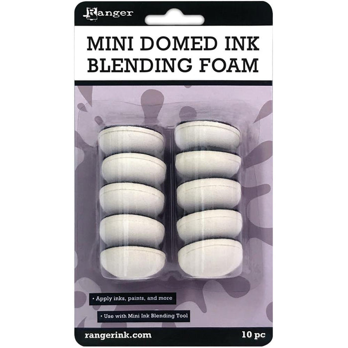 Ranger - Mini Ink Blending Foams. This package includes 10 mini domed ink blending foam pads. Have trouble with ending up with perfectly round splotches while ink blending. These rounded foams help with that and make it easier to have the consistency you want with your blending. Available at Embellish Away located in Bowmanville Ontario Canada.