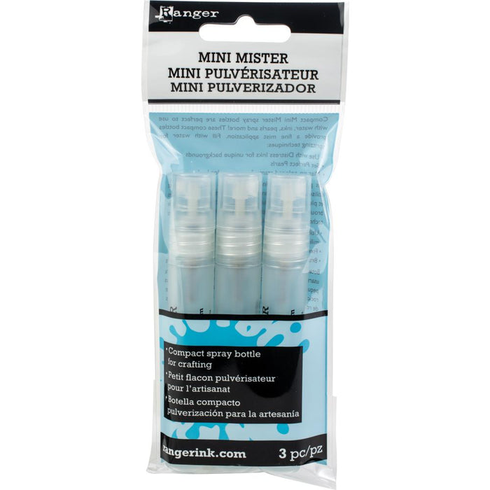 RANGER-Inkssentials Mini Misters. Use for applying water, inks, paints, alcohol, ink resist and much more to your paper crafts and even your textiles. Great for backgrounds with Distress Inks, set Perfect Pearls, activate watercolor paints and pencils, create faux stamped watercolor images, make paint glaze designs work with polymer and metal clays and so much more! Available at Embellish Away located in Bowmanville Ontario Canada.
