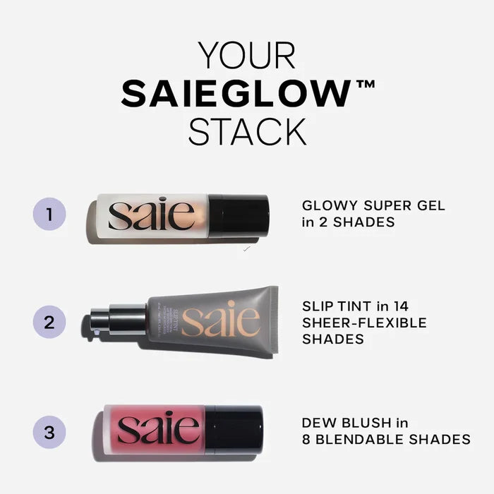 Saie Dew Blush liquid blush in Lady NIB with a smooth, blendable texture and natural pink hue, displayed in a beauty product image