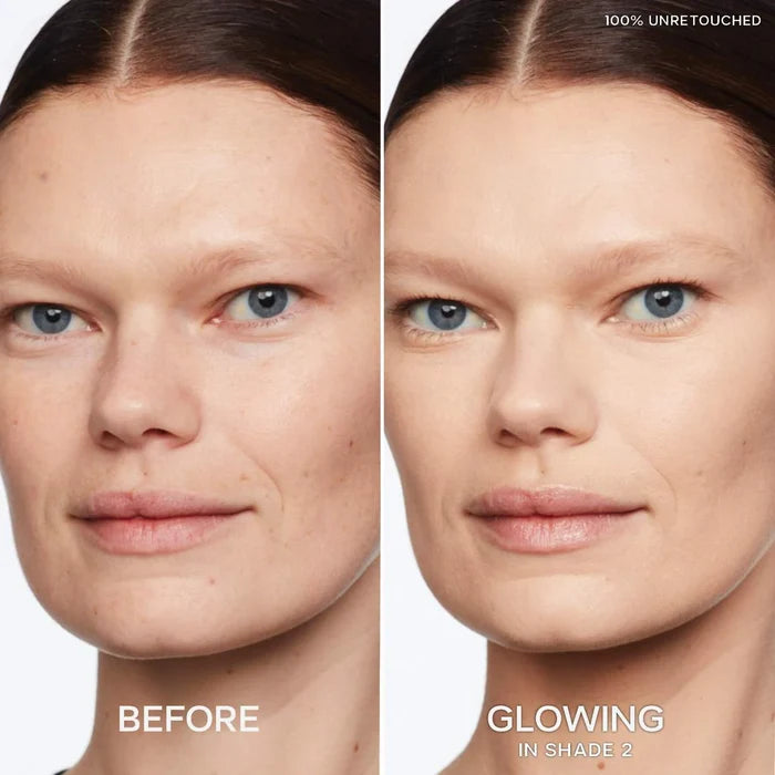 Saie Slip Tint Radiant All-Over Concealer in multiple shades, showing the sleek tube and applicator tip for natural, radiant coverage.