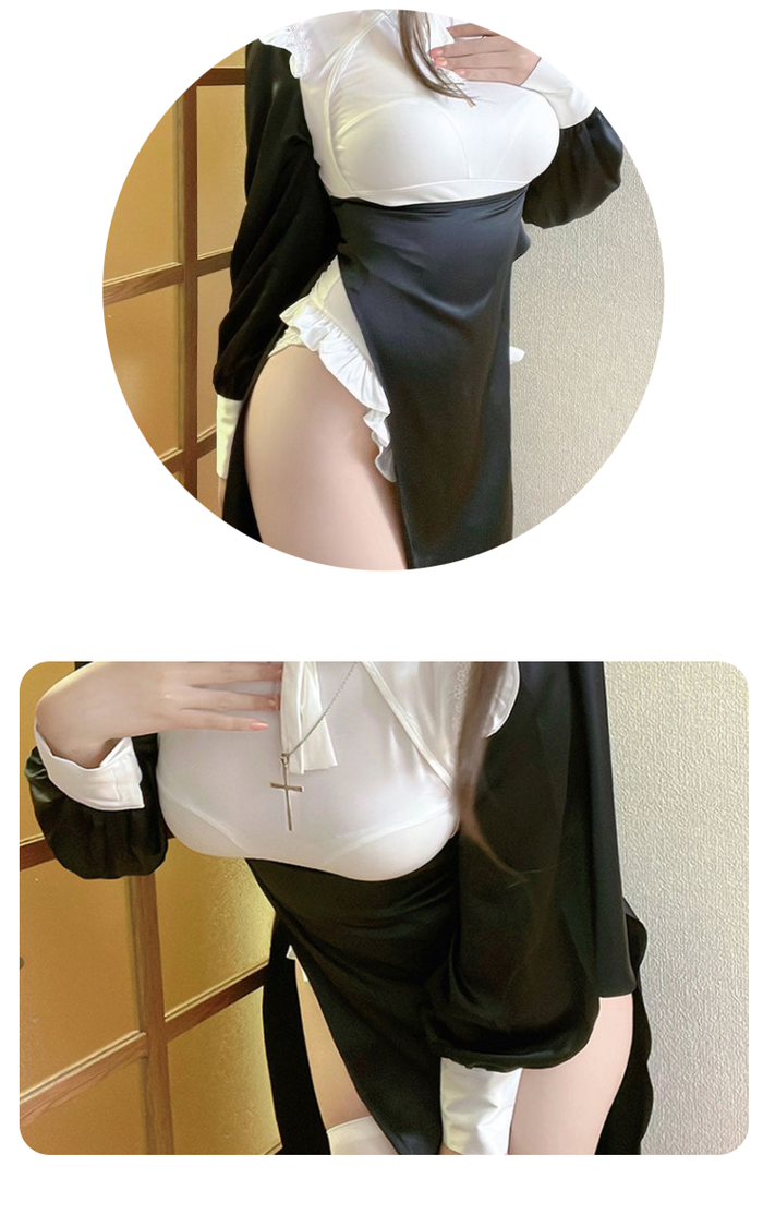 SecondFace by MoliFX "The Nun" exclusive costume outfit featuring white stockings, a necklace, and hair clasp for a spooky look.