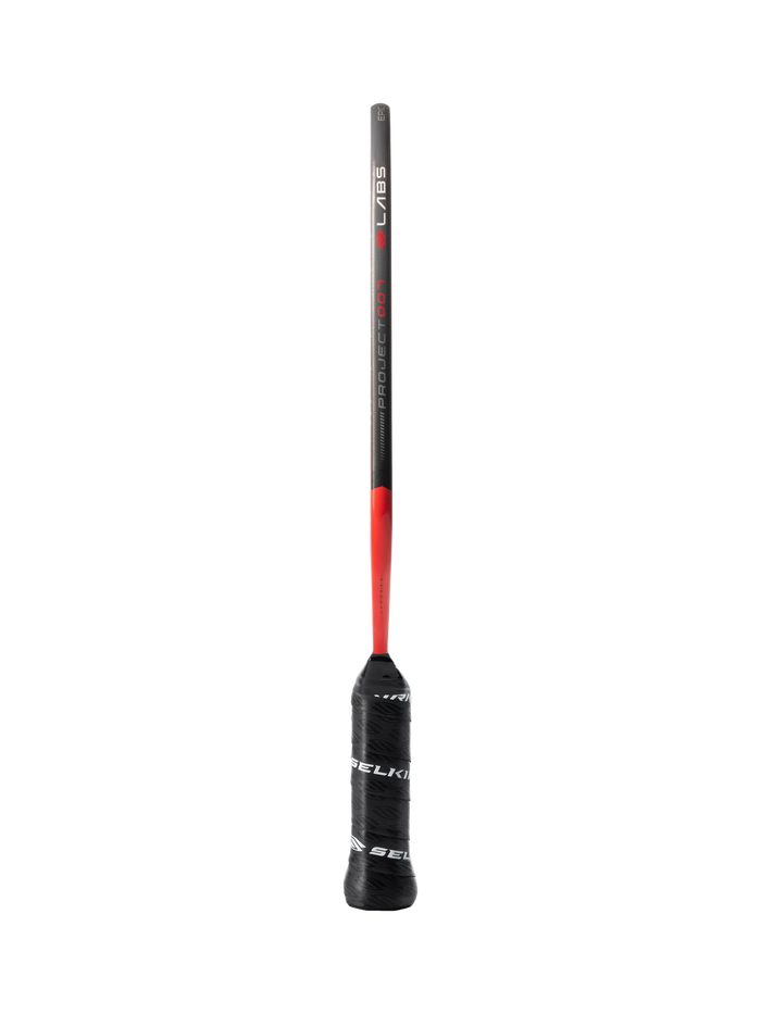 Black-and-red Selkirk shaft and grip, 'PROJECT-001' on shaft, 'LABS' logo near top, SELKIRK on grip wrap
