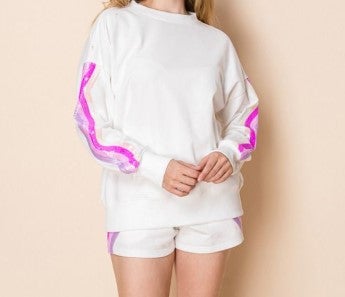 Sequin Striped Shorts-White Birch