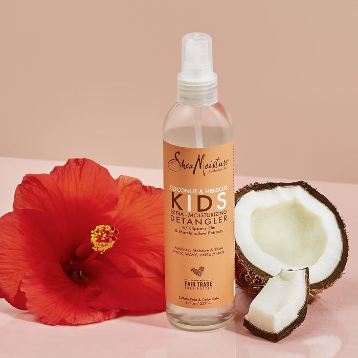 SHEA MOISTRE coconut & hibsicus kids extra moisturizing detangler slippery elm & marshmallow exttracts سبريه فك التشابك لشعر الاطفال من شيا مويستر