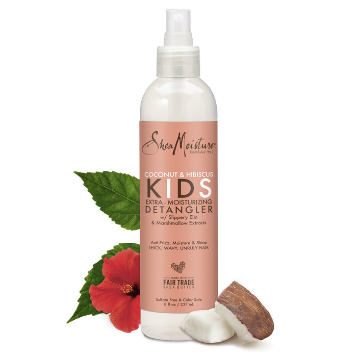 SHEA MOISTRE coconut & hibsicus kids leave in conditioner milk w shea butter color safe ليف إن كوندشنر للأطفال بجوز الهند والكركديه لترطيب وفك التشابك من شيا مويستر