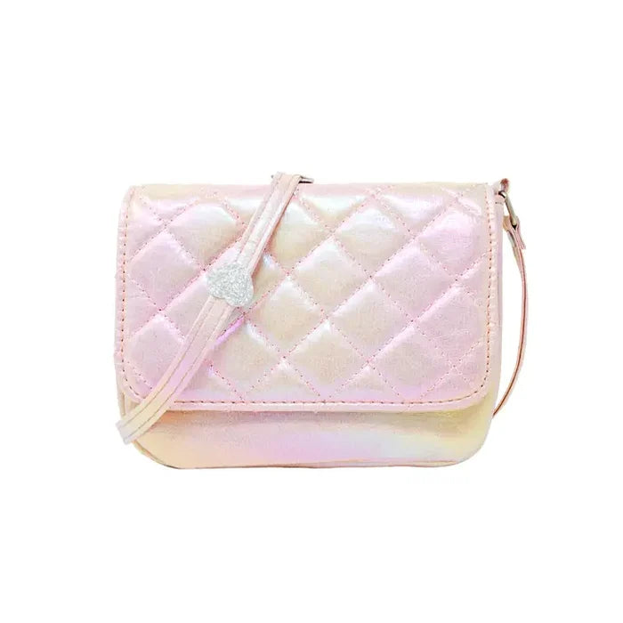Shiny Quilted Messenger Bag-Pearl