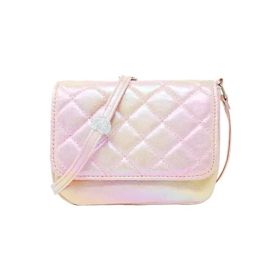 Shiny Quilted Messenger Bag-Pearl