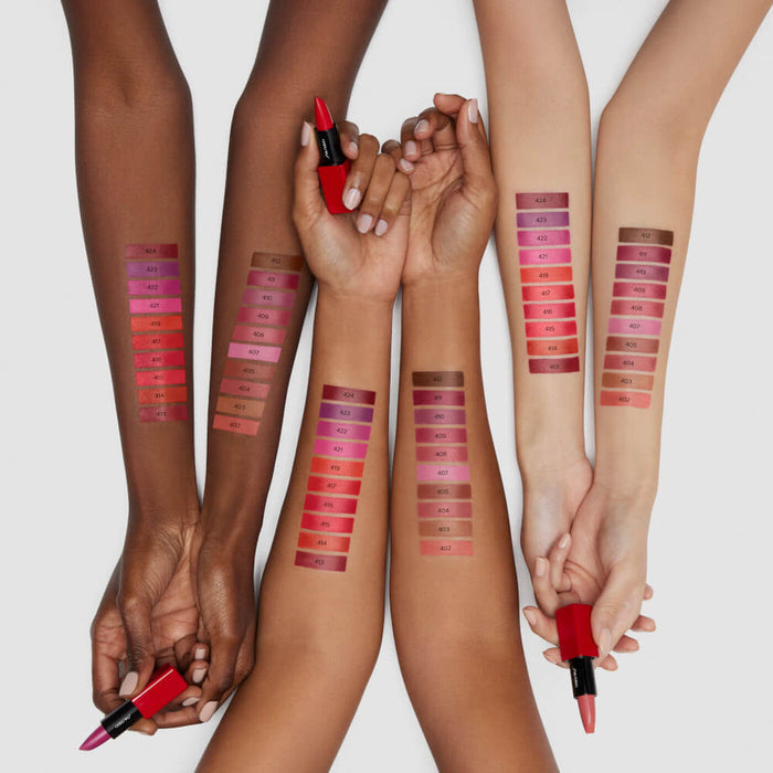 Shiseido Technosatin Gel Lipstick in various shades, displaying vibrant color and sleek packaging for beauty and makeup.