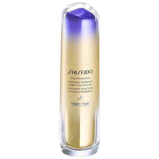 Shiseido VITAL PERFECTION LiftDefine Radiance Night Concentrate 40ml bottle, close-up of the skincare product on a white background.