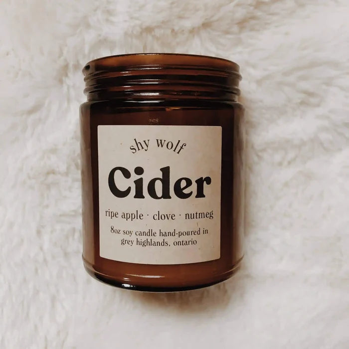 Shy Wolf Candles apple cider soy candle with fall-themed design, perfect for home decor and cozy autumn ambiance.