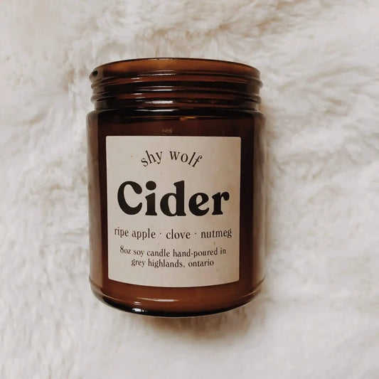 Shy Wolf Candles apple cider soy candle with fall-themed design, perfect for home decor and cozy autumn ambiance.