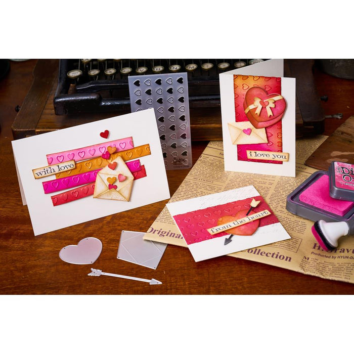 Sizzix Sidekick - Texture Fades Embossing Folder By Tim Holtz - Valentines. Available at Embellish Away located in Bowmanville Ontario Canada. Example by brand ambassador.