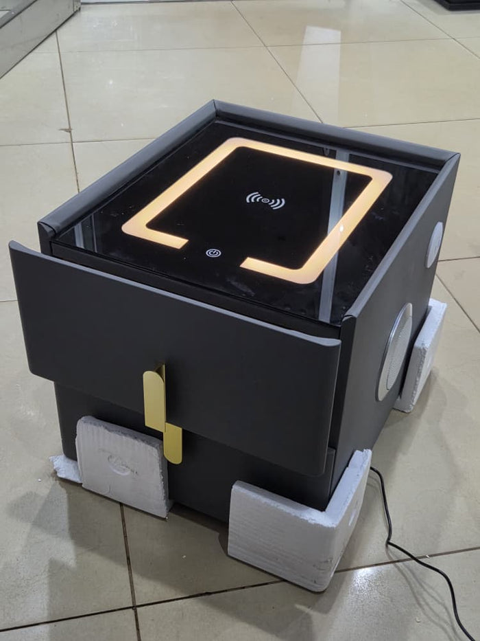 Smart Bedside Table with Bluetooth Speakers, Wireless Charger, LED Lights & Storage