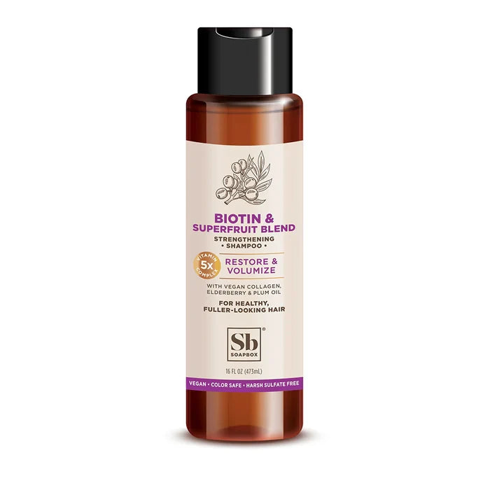 SOAPBOX bioten & superfruit blend strengthening shampoo restore & volumize 5X for healthy fuller looking hair شامبو الشعر