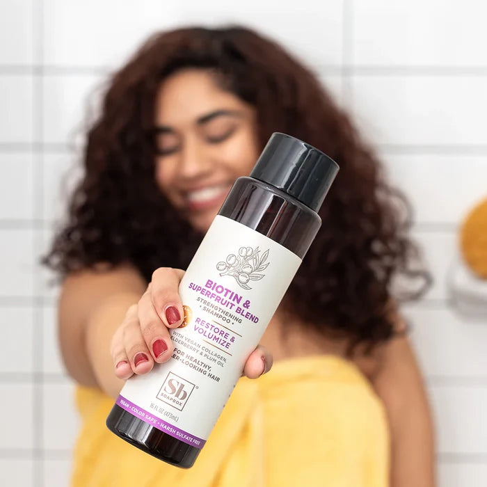 SOAPBOX bioten & superfruit blend strengthening shampoo restore & volumize 5X for healthy fuller looking hair شامبو الشعر