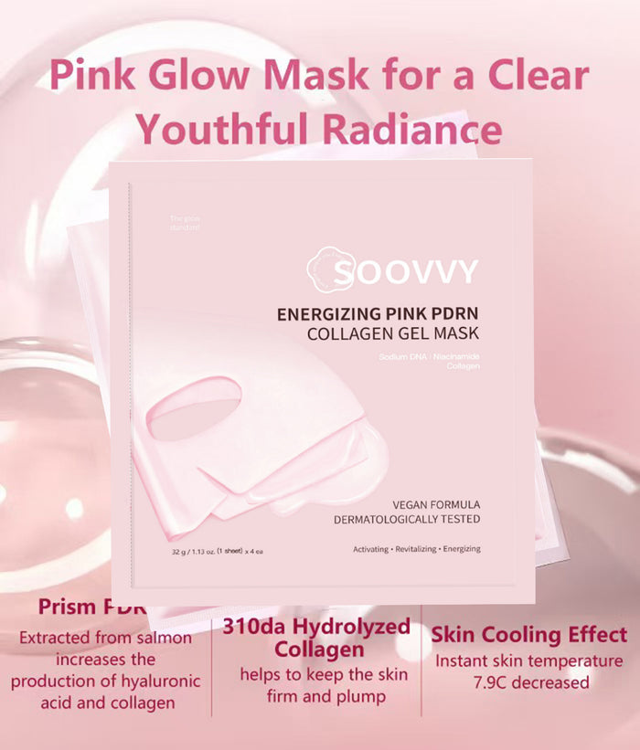 SOOVVY  Energizing PDRN Collagen Gel Face Mask — Hydrating, Firming, Cooling Sesation,Korean Skincare,32g, 4ea