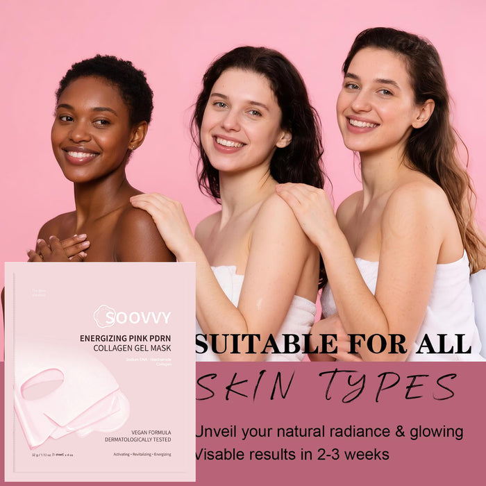 SOOVVY  Energizing PDRN Collagen Gel Face Mask — Hydrating, Firming, Cooling Sesation,Korean Skincare,32g, 4ea