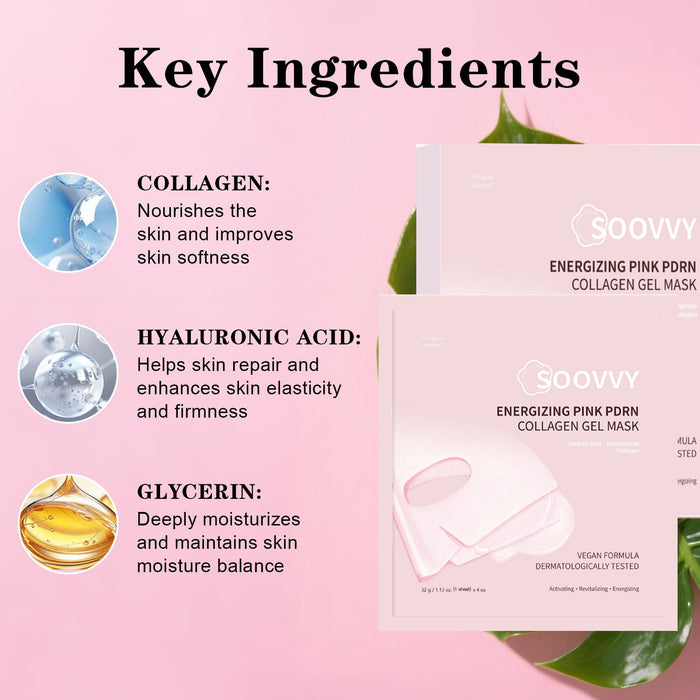 SOOVVY  Energizing PDRN Collagen Gel Face Mask — Hydrating, Firming, Cooling Sesation,Korean Skincare,32g, 4ea