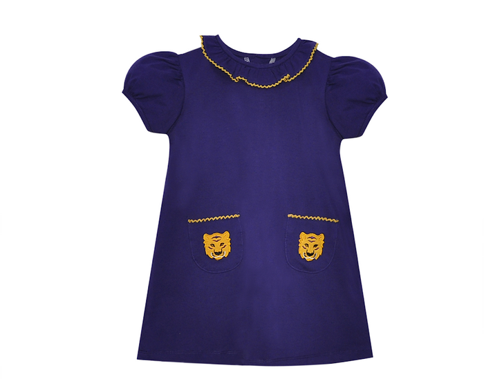 Southern Saturday Tiger Knit Dress w/ Pockets-Purple