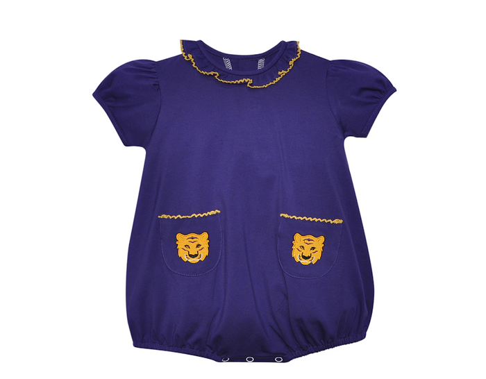 Southern Saturday Tiger Knit Girl Bubble w/ Pockets-Purple