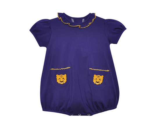 Southern Saturday Tiger Knit Girl Bubble w/ Pockets-Purple