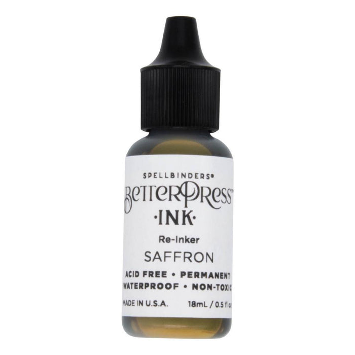 Spellbinders - BetterPress - Ink Reinker - Select from Drop Down. To reink, simply add a few drops of ink from the reinker bottle onto the ink pad and spread evenly. Available at Embellish Away located in Bowmanville Ontario Canada. Saffraon