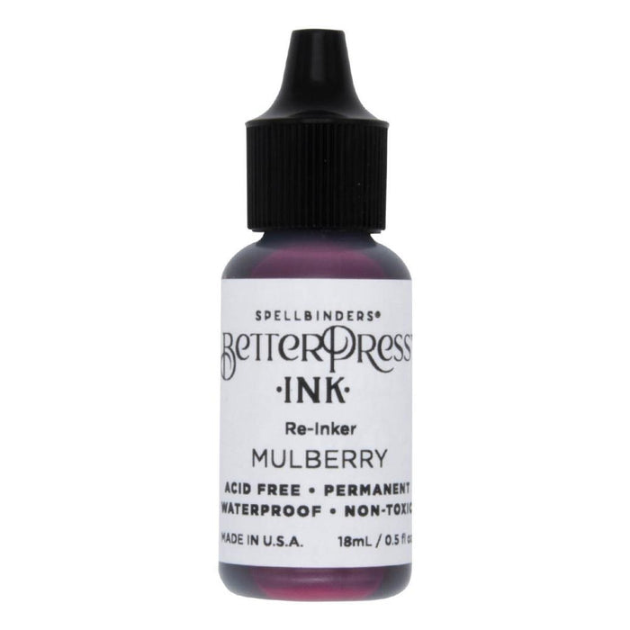 Spellbinders - BetterPress - Ink Reinker - Select from Drop Down. To reink, simply add a few drops of ink from the reinker bottle onto the ink pad and spread evenly. Available at Embellish Away located in Bowmanville Ontario Canada. Mulberry