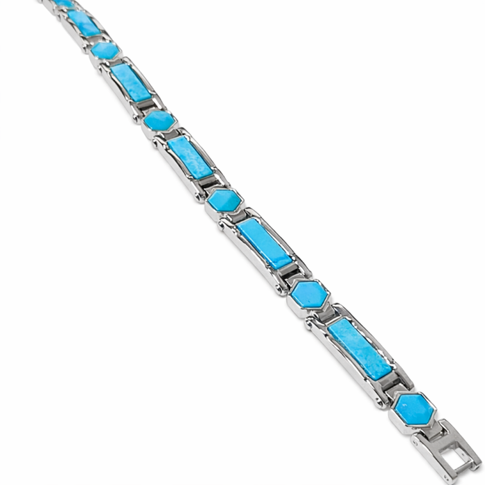 Stainless Steel Gemstone Link Bracelets – 7mm Width, Adjustable 19–22cm Length