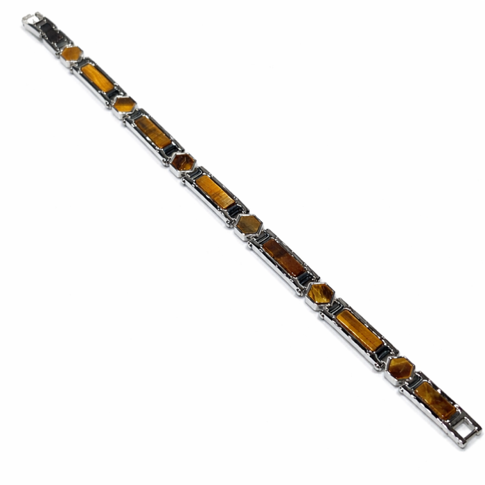 Stainless Steel Gemstone Link Bracelets – 7mm Width, Adjustable 19–22cm Length