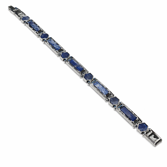 Stainless Steel Gemstone Link Bracelets – 7mm Width, Adjustable 19–22cm Length