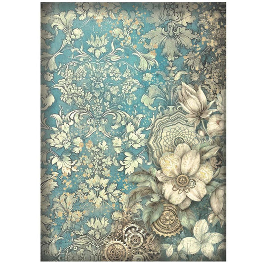 Stamperia - Rice Paper Sheet A4 - Sir Vagabond In Fantasy World - White Flow. Rice papers are wafer thin and can be used for wrapping, decoupage, painting, molding and are perfect for mixed media projects and other paper crafts. Available at Embellish Away located in Bowmanville Ontario Canada.