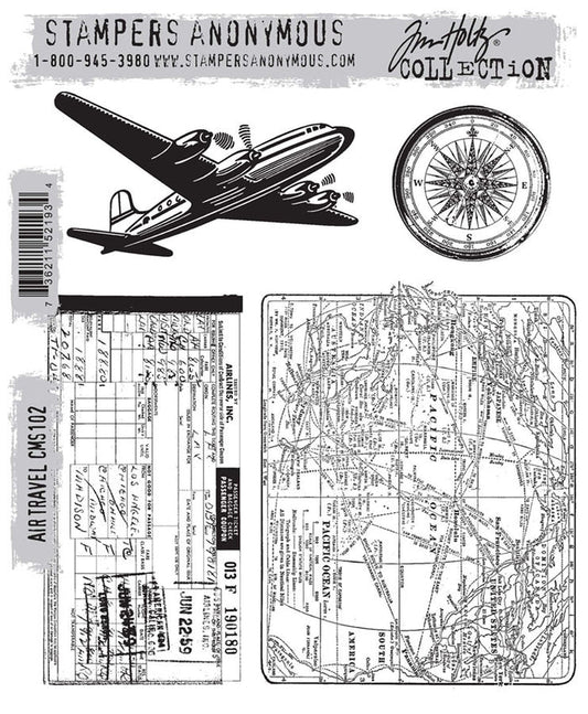 Stampers Anonymous - Tim Holtz - Cling Stamps - 7"X8.5" - Air Travel. Available at Embellish Away located in Bowmanville Ontario Canada.
