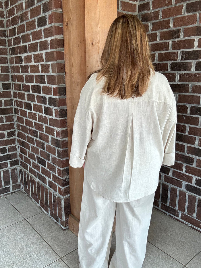 Stitch & Co Oatmeal Woven Button Up Top