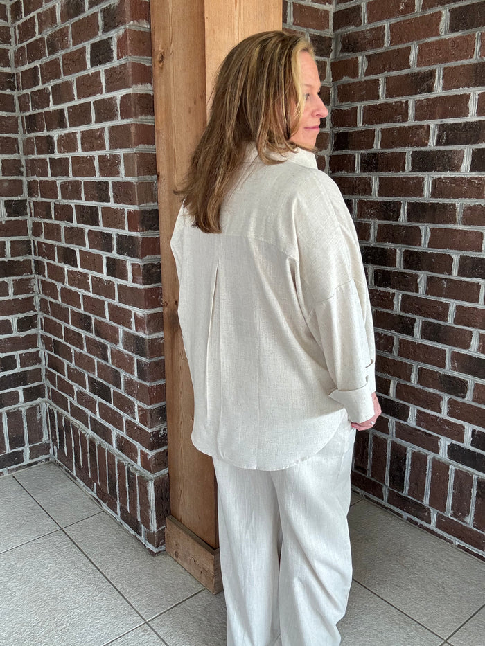 Stitch & Co Oatmeal Woven Button Up Top