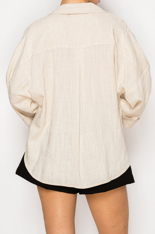 Stitch & Co Oatmeal Woven Button Up Top